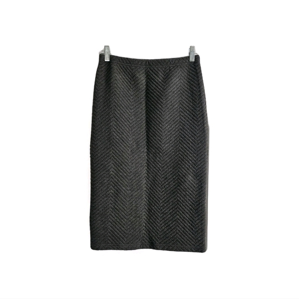 Knit Slim Fit Pencil Skirt Women Size XS Gray Stretchy High Waist Textured Thick